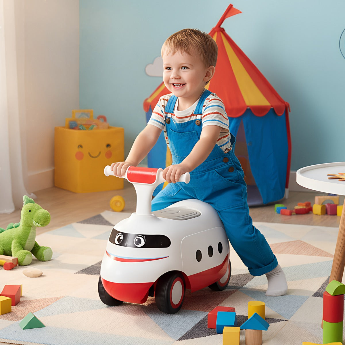 Auto da seduti a in piedi con clacson e vano portaoggetti sotto il sedile, Monopattino con piedi a terra Bianco-Biciclette e tricicli