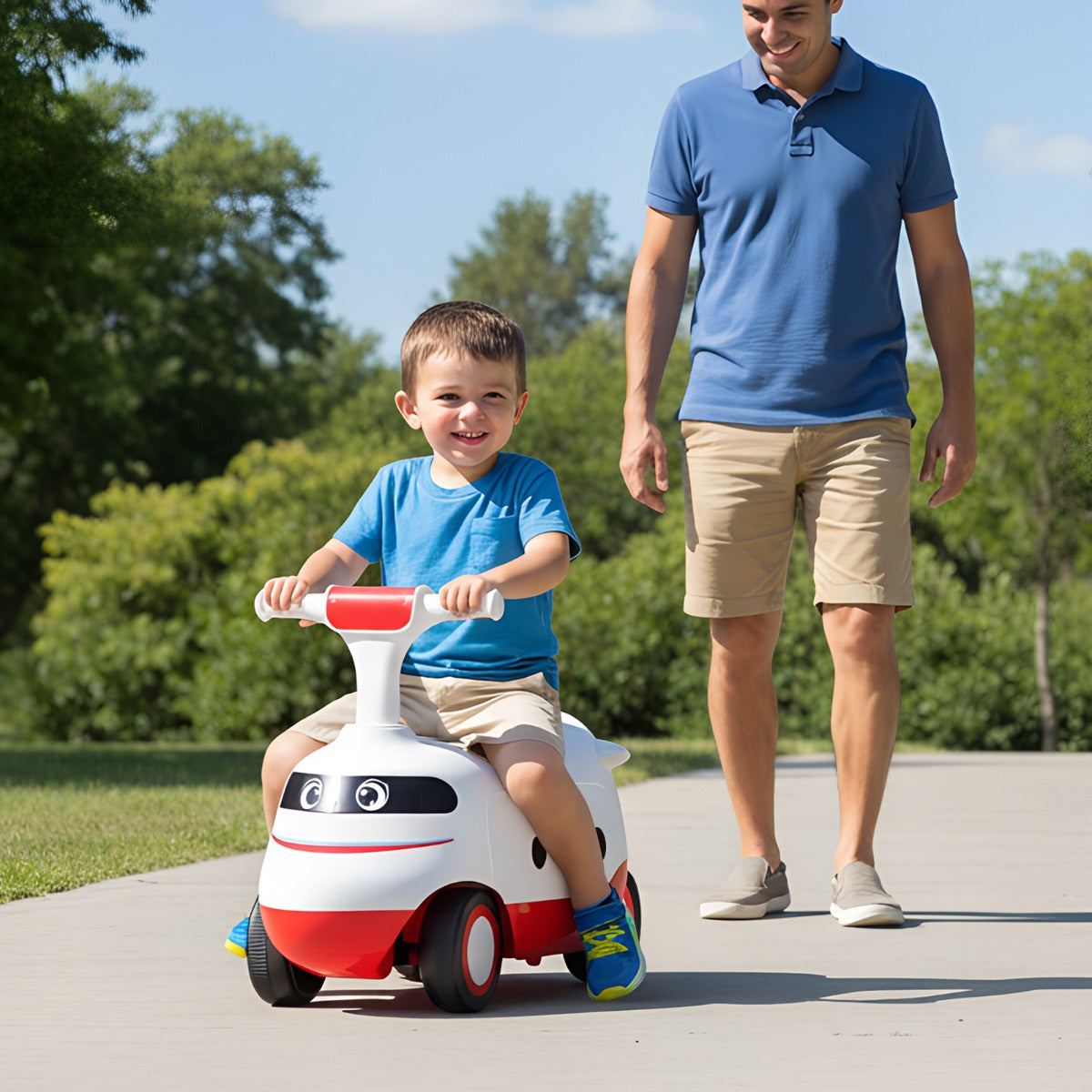 Auto da seduti a in piedi con clacson e vano portaoggetti sotto il sedile, Monopattino con piedi a terra Bianco-Biciclette e tricicli