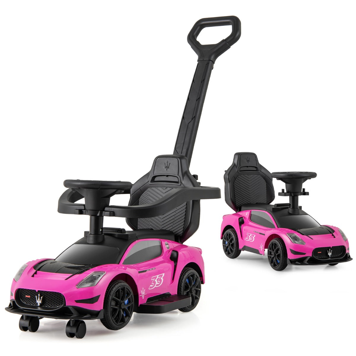 Auto da spinta 3-in-1 con 2 ruote universali volante musicale paracolpi e manubrio, Auto per bambini da 18 a 60 mesi Rosa-Biciclette e tricicli