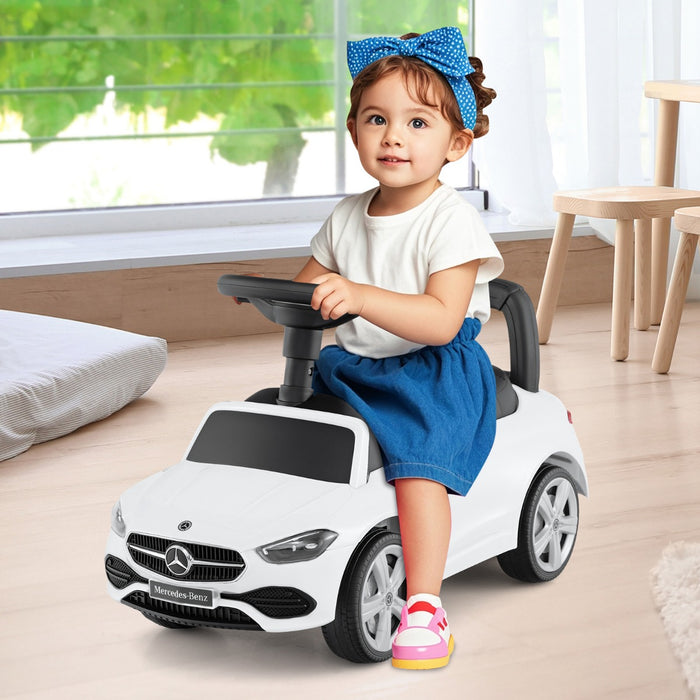 Auto scivolante a pedale con volante con clacson e suono del motore, Auto da gioco licenziata Mercedes-Benz Bianco-Macchinine giocattoli