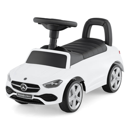 Auto scivolante a pedale con volante con clacson e suono del motore, Auto da gioco licenziata Mercedes-Benz Bianco-Macchinine giocattoli