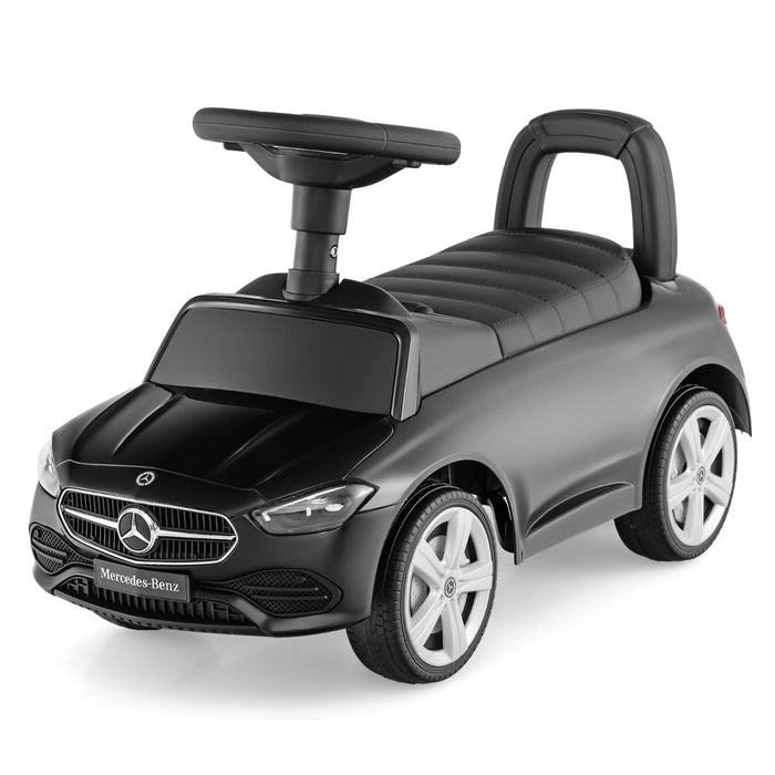 Auto scivolante a pedale con volante con clacson e suono del motore, Auto da gioco licenziata Mercedes-Benz Nero-Macchinine giocattoli