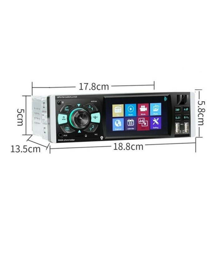 Autoradio 1 Din Display Tft 4.1" Stereo 45wx4 Bluetooth Usb Aux Mp3 Media 4051ai         