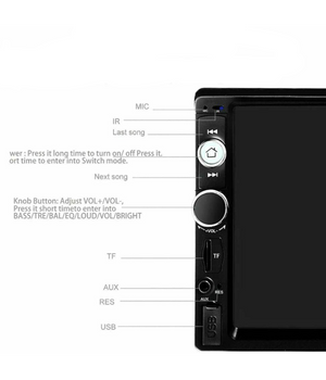 Autoradio 7" Pollici 2 Din Touch Screen Stereo Bluetooth Aux Usb Fm Tf Ec-7020         