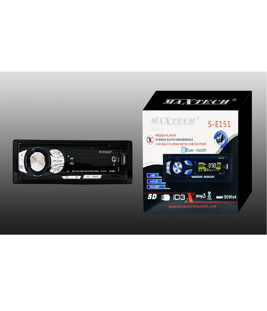 Autoradio Auto Usb Mp3 Aux Stereo Bluetooth Radio Fm Ingresso Sd 50 Watt X 4         