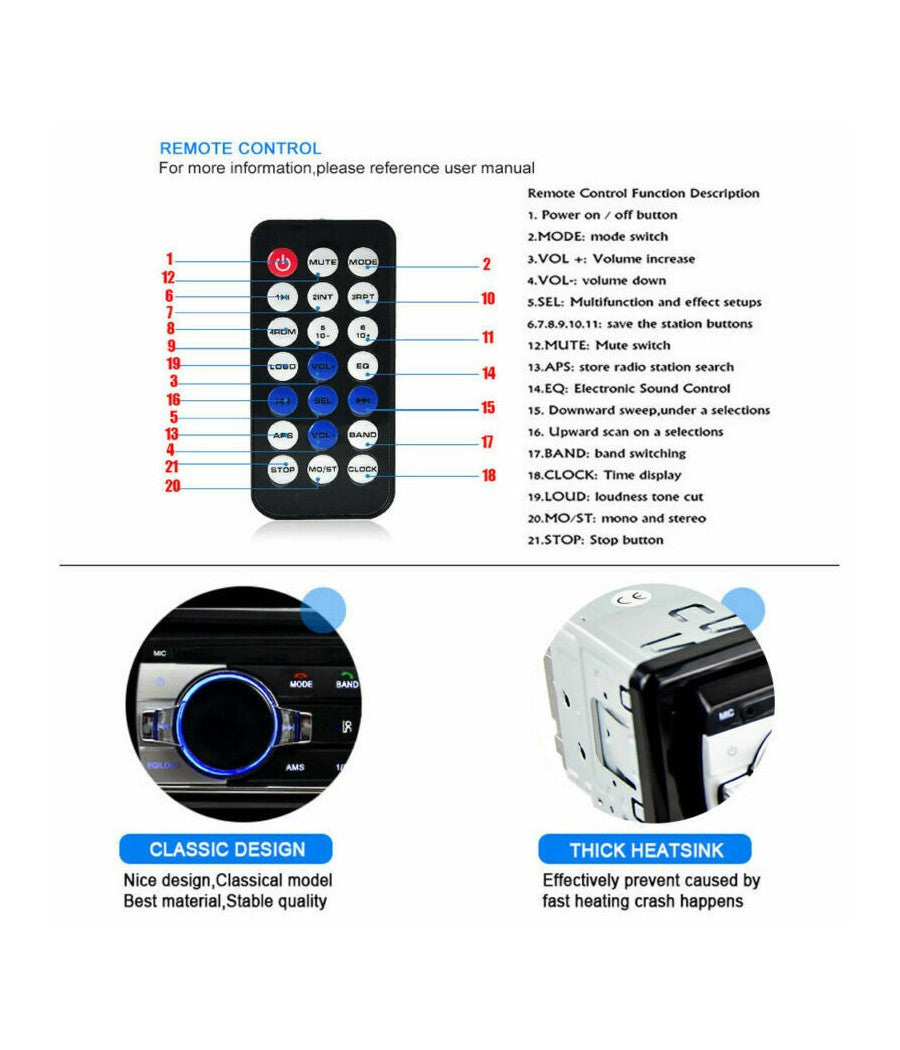 Autoradio Lettore Mp3 Ca001b Sistema Audio Auto Universale 1 Din Bluetooth Aux         