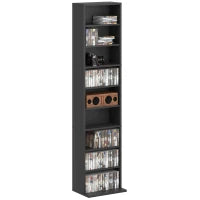 Scaffale Porta CD con 6 Ripiani Regolabili, Capacità di 260 CD/120 DVD, 33x24x140 cm, Nero