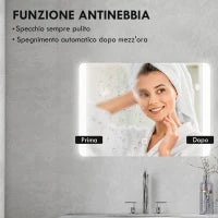 Specchio Bagno con Luce LED a 3 Temperature, Interruttore Touch e Antiappannamento, 70x50cm