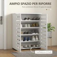 Mobile Scarpiera a 5 Livelli con 4 Ripiani Regolabili e Ante a Doghe, in Legno, 76x33Px98 cm, Bianco