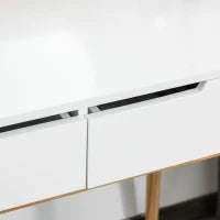 Toeletta Design Scandinavo con Specchio, 2 Cassetti e Sgabello, Bianco e Pino Chiaro