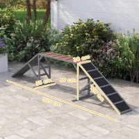 Rampa d'Agilità per Cane, Attrezzatura di Agilità per Cani, Barre di Sicurezza Superficie Antiscivolo, 325 x 55 x 69 cm Grigio