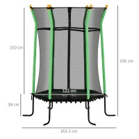 Trampolino Elastico per Bambini 3-10 Anni con Ingresso a Cerniera e Pali Imbottiti, Ø163.5x190 cm, Verde