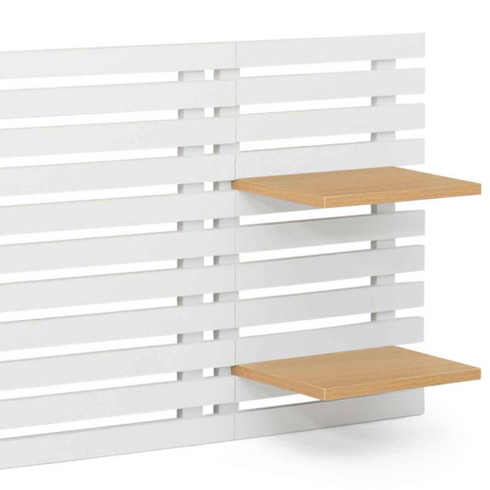 IDMarket - AVA 240 CM testiera a doghe in legno bianco con ripiani in stile faggio