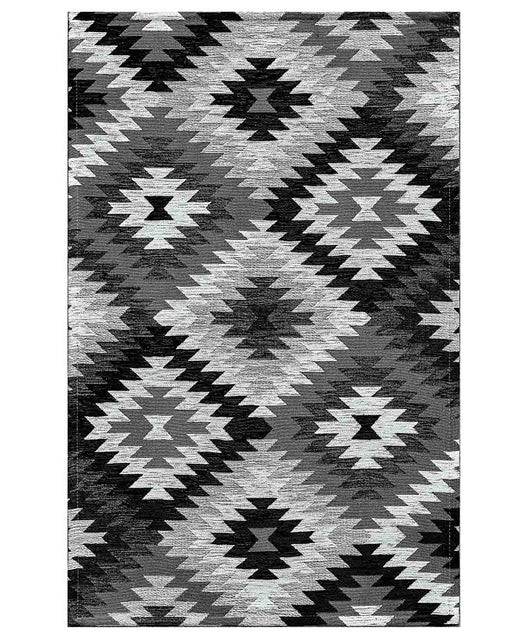 Tappeto moderno AVANA NERO geometrico etnico kilim, Tappeto arredo ingresso camera da letto lavabile anti-scivolo cm.85x150