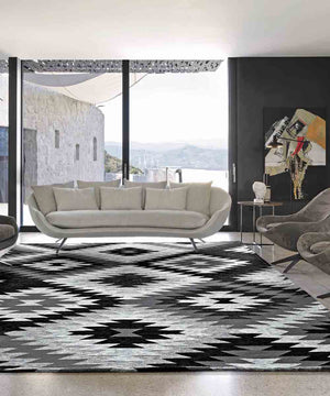 Passatoia moderna AVANA NERO contemporaneo geometrico etnico kilim, tappeto arredo multiuso lavabile anti-scivolo cm.55x240
