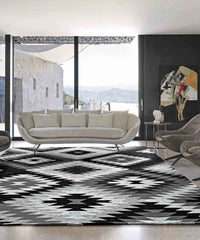 Passatoia moderna AVANA NERO contemporaneo geometrico etnico kilim, tappeto arredo multiuso lavabile anti-scivolo cm.55x280