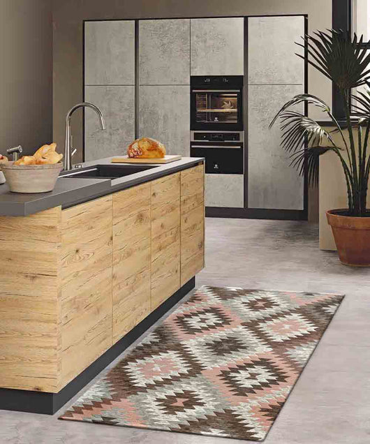 Tappeto moderno AVANA ROSA geometrico etnico kilim, Tappeto arredo soggiorno salotto camera lavabile anti-scivolo cm.115x175