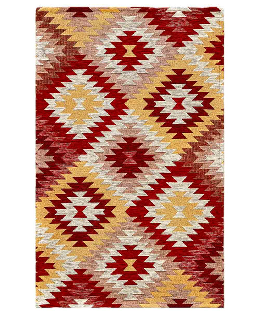 Passatoia moderna AVANA ROSSO contemporaneo geometrico etnico kilim, tappeto arredo multiuso lavabile anti-scivolo cm.55x240