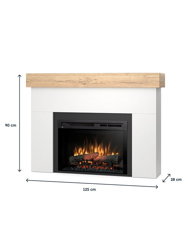 AVEN - Caminetto Elettrico da pavimento A Libera Installazione A LED 26" Bianco-Rovere chiaro