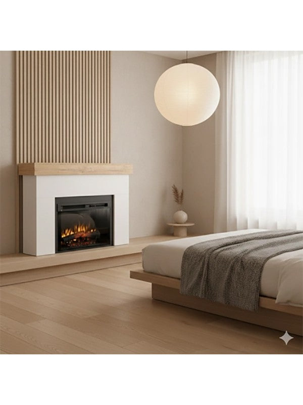 AVEN - Caminetto Elettrico da pavimento A Libera Installazione A LED 26" Bianco-Rovere chiaro