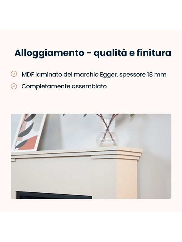 AVEN - Caminetto Elettrico da pavimento A Libera Installazione A LED 26" Bianco-Rovere chiaro
