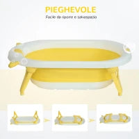 Vaschetta Bagnetto Pieghevole per Bambini 0-3 Anni con Indicatore di Temperatura e Cuscino, 81.5x50.5x23.5 cm, Giallo