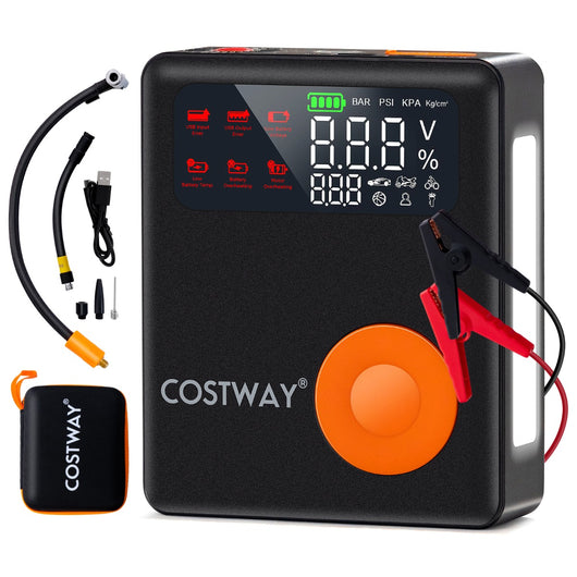 Avviatore di emergenza con compressore d'aria, 2000A avviatore di batteria per auto 12V con gonfiatore digitale-Accessori per veicoli