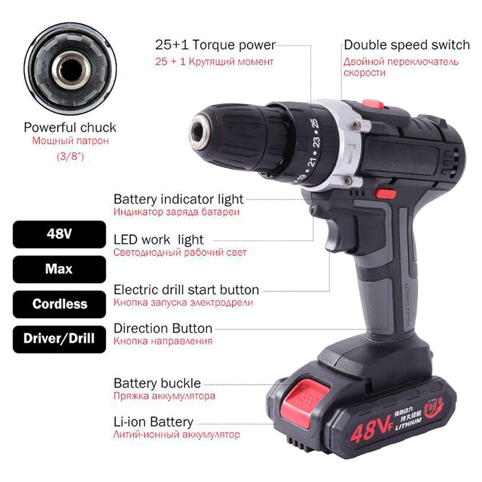 Trade Shop - Avvitatore A Batteria 48v Trapano Cacciaviti Per Installazione Tv Tenda Lampadine         