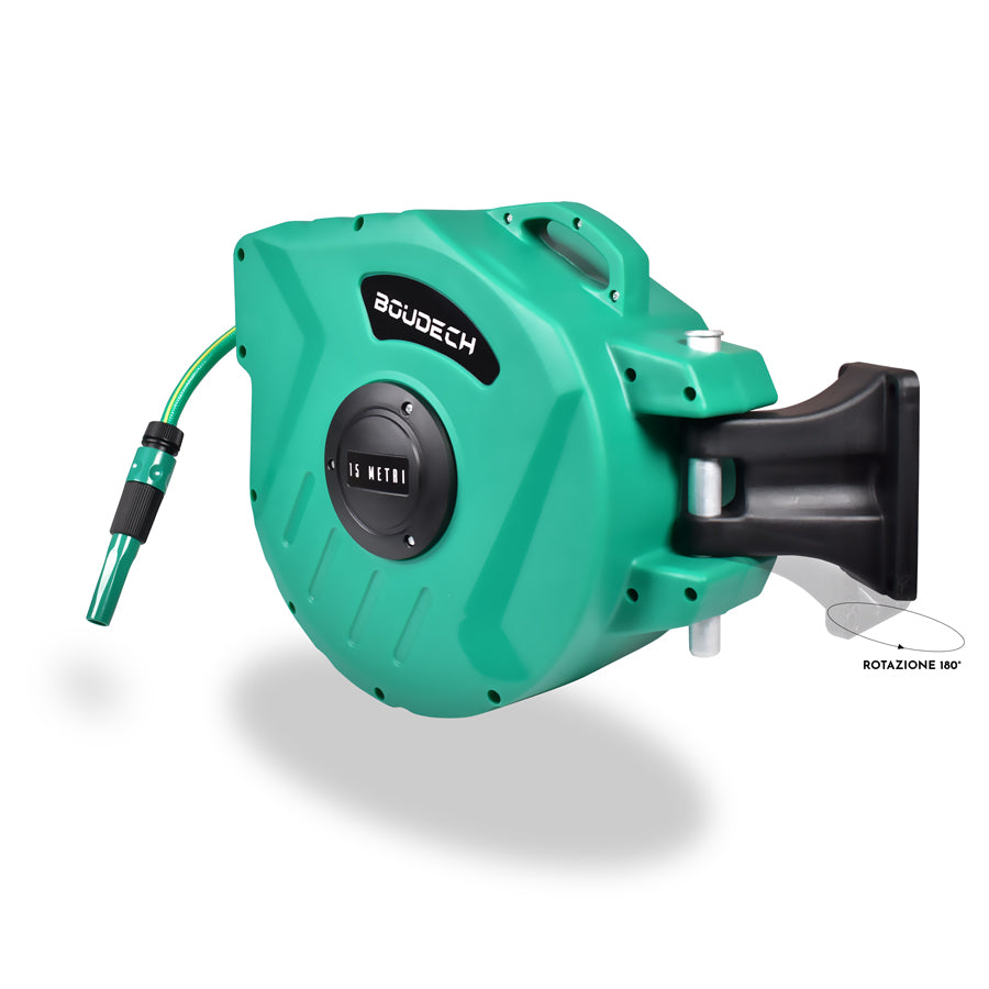 Avvolgitubo 15 Mt Automatico Per Giardino Girevole Ed Autoavvolgente