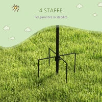 Mangiatoia per Uccelli con 6 Ganci e 4 Contenitori per Mangime in Acciaio, 58x58x226cm