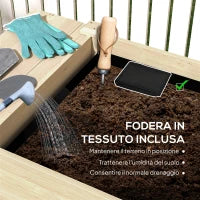 Fioriera Rialzata con Tavolino Laterale e Ripiano Porta Attrezzi Inferiore, in Legno di Abete, 207x59x78 cm