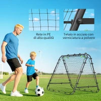 Rete da Calcio Rebounder Pieghevole con Angolazione Regolabile e Picchetti, in PE e Metallo, 100x95x90 cm, Nero