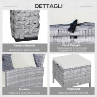 Set da Giardino a 5 Pezzi in Rattan e Acciaio Grigio con 2 Divani, Tavolino e 2 Sgabelli