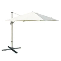 Ombrellone a Sbalzo 3 x 3m con Rotazione 360°, in Alluminio e Poliestere anti UV, per Giardino/Esterni, 2.96×2.96×2.65m, Bianco
