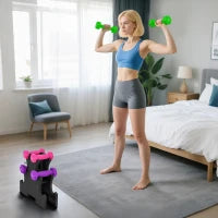 Set Manubri con Supporto, 6 Manubri Totali 2x1 kg, 2x2 kg, 2x3 kg, Multicolore