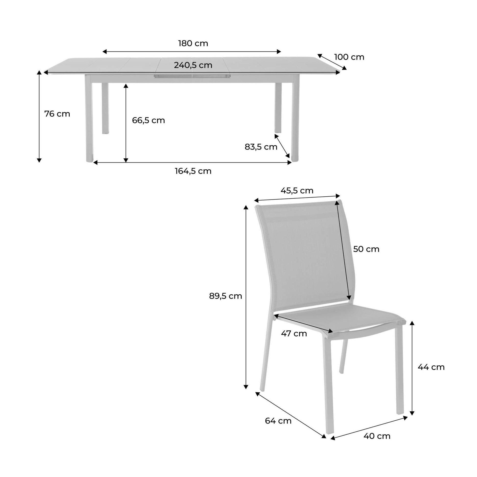 Set tavolo da giardino estensibile in alluminio con 8 sedie, antracite