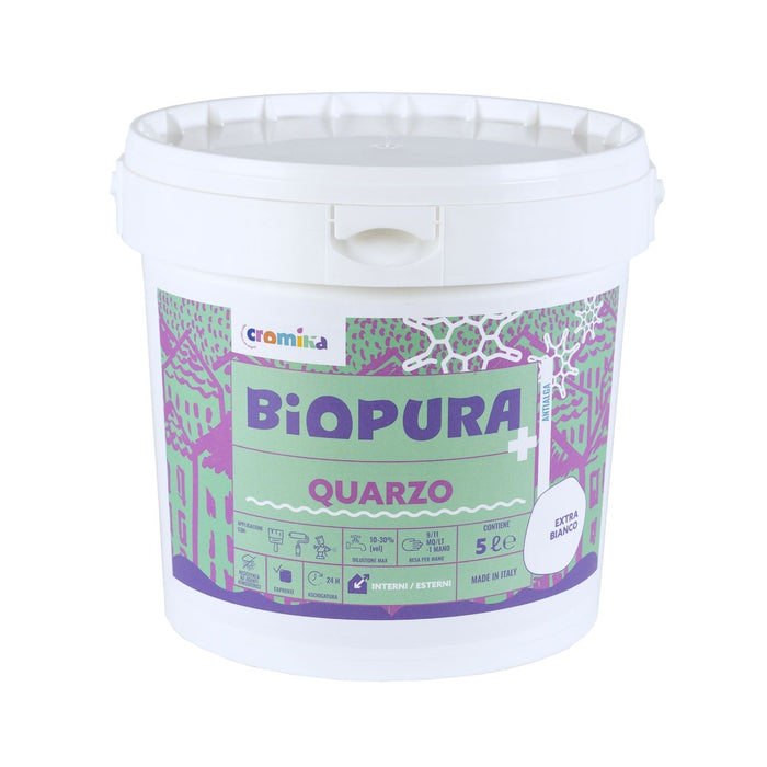 Pittura quarzo antialga interni esterni finitura opaca linea biopura cromika *** formato 5 lt, confezione 1