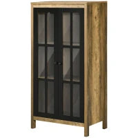 Credenza Moderna a 2 Ante in Vetro e legno, 60x35x120cm, Marrone