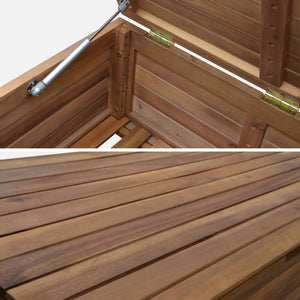 Baule da giardino in legno con rotelle, 110l, marrone naturale