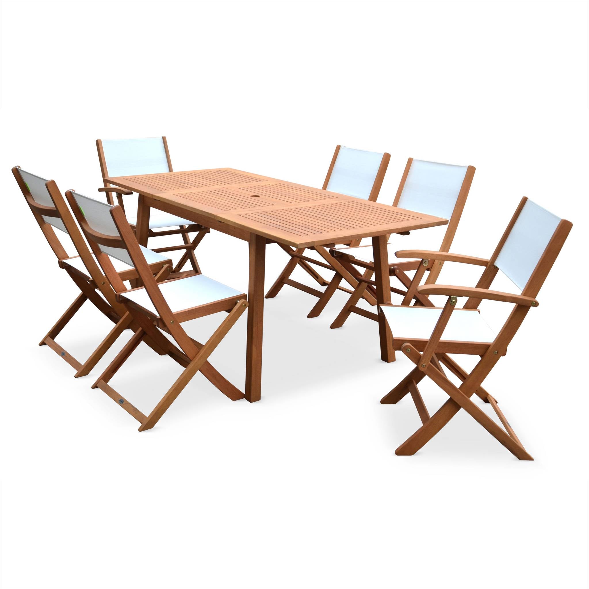 Set tavolo da giardino rettangolare allungabile in legno, 6 posti,