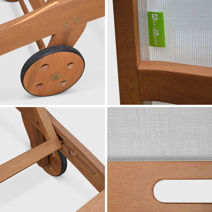 Set di 2 lettini multiposizione in legno con rotelle, bianco