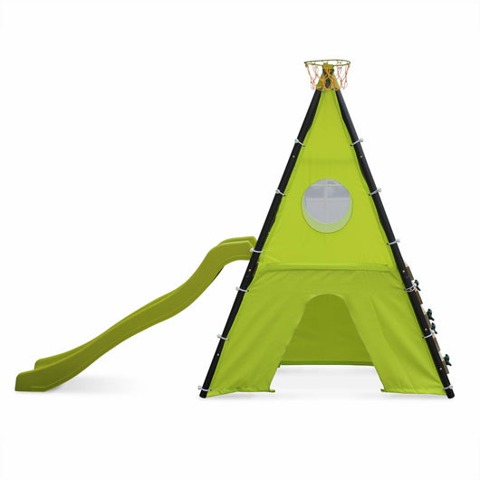 Altalena da giardino con scivolo e canestro, 6 posti, verde