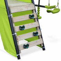 Altalena da giardino con scivolo e canestro, 6 posti, verde