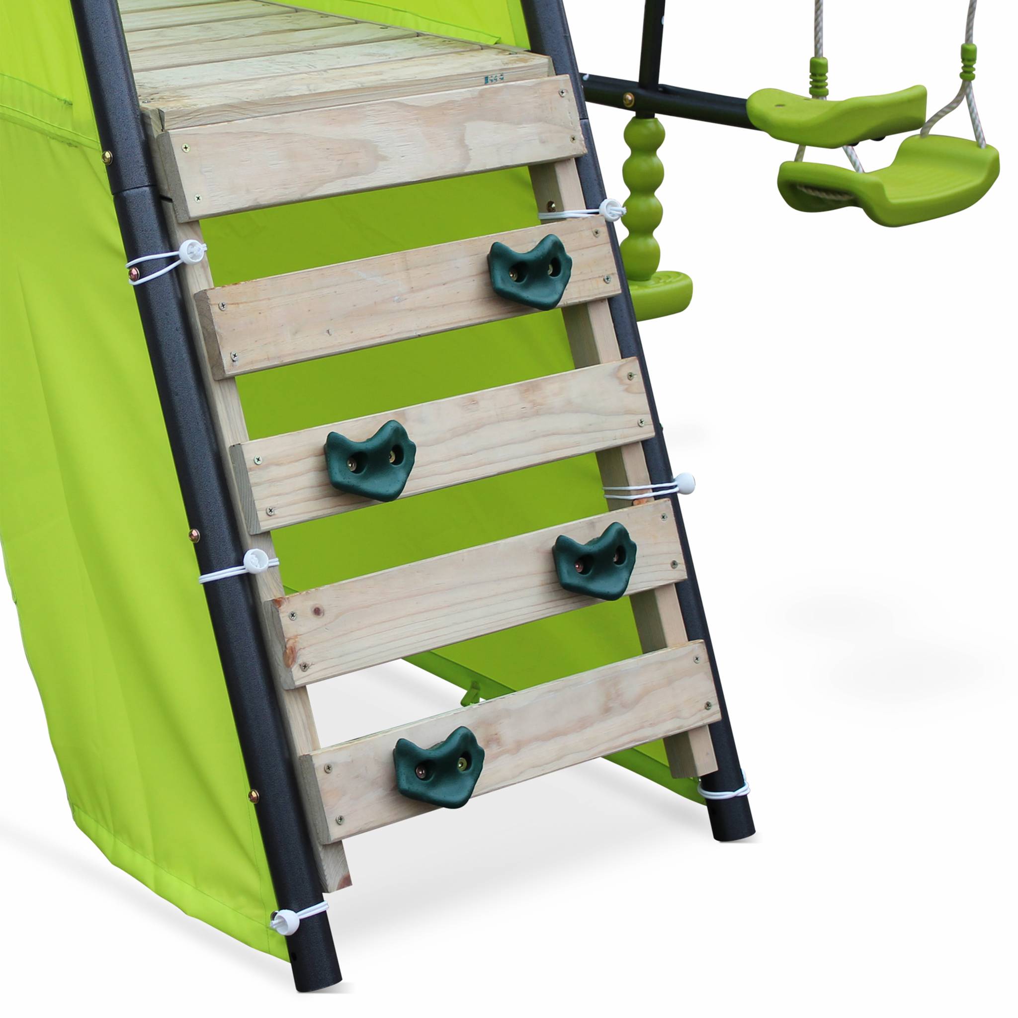 Altalena da giardino con scivolo e canestro, 6 posti, verde