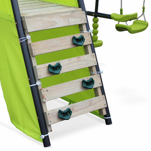 Altalena da giardino con scivolo e canestro, 6 posti, verde