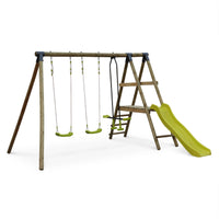 Parco giochi con scivolo, faccia a faccia e 2 altalene, verde