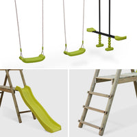 Parco giochi con scivolo, faccia a faccia e 2 altalene, verde