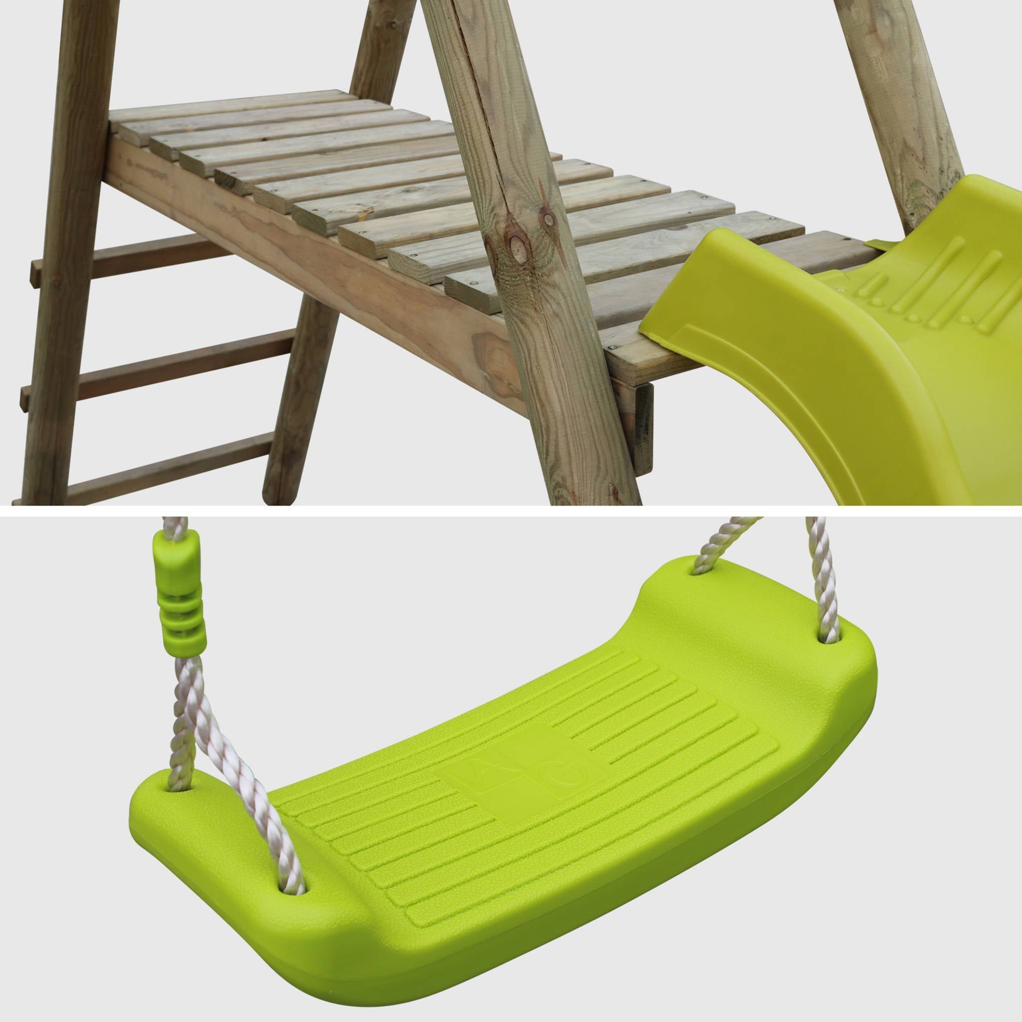 Parco giochi con scivolo, faccia a faccia e 2 altalene, verde