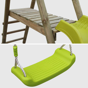 Parco giochi con scivolo, faccia a faccia e 2 altalene, verde