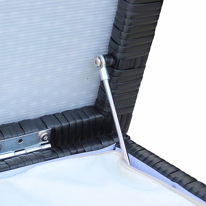 Baule da giardino in resina intrecciata con rotelle e fodera interna,